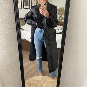 BLACK GENUINE LEATHER TRENCH COAT
